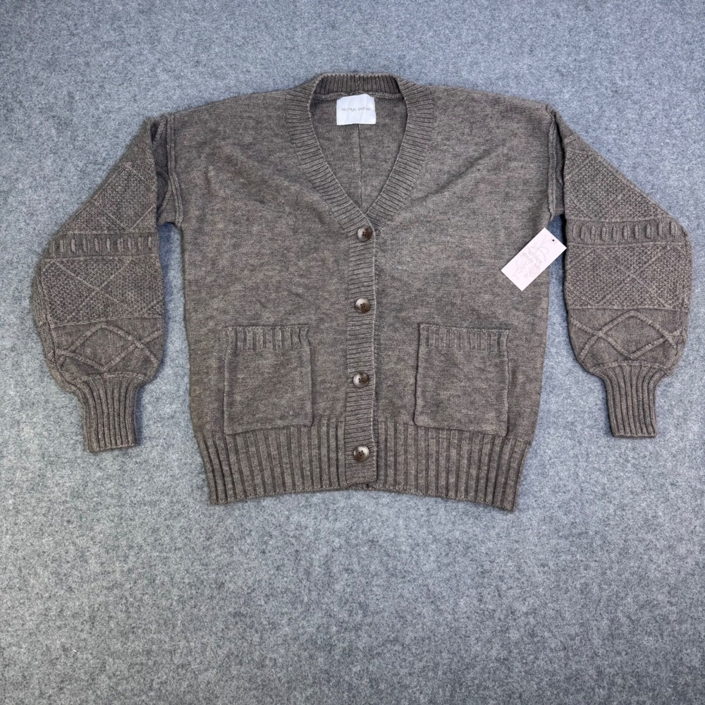 Neutral Ground Brown Cable Knit Sleeve Button Front Cardigan LSW1007 Small